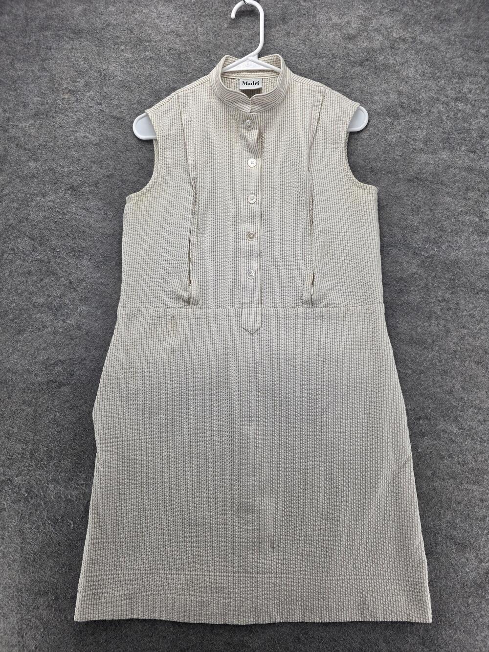 Madri Collection Dress Womens Medium Beige 100% Cotton Sleeveless Shift Made USA